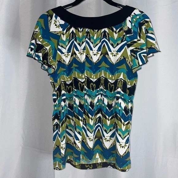 I.N. Studio Petite Blouse Flowy Cap Short Sleeve U Scoop Neck Geometric Shirt - Picture 5 of 8